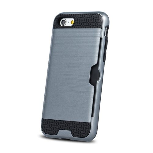 iPhone XS Max hátlap tok, telefon tok, ütésálló, bankkártyatartóval, ezüst, Defender Card