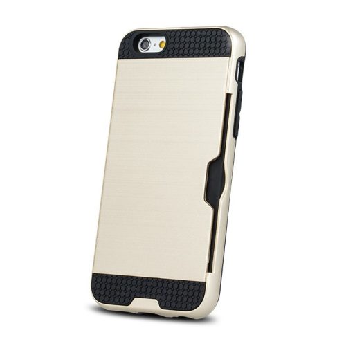 iPhone XS Max hátlap tok, telefon tok, ütésálló, bankkártyatartóval, arany, Defender Card