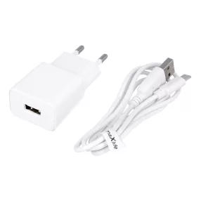   Hálózati töltőfej, adapter + USB-C (Type-C) adatkábel, töltőkábel, 1m 1A, fehér, Maxlife MXTC-01
