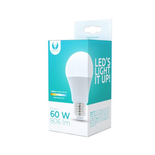 LED izzó E27 / A60, 10W, 3000K, 806lm, meleg fehér fény, Forever Light