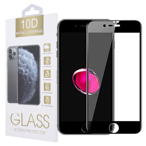 iPhone 7 Plus / 8 Plus üvegfólia, tempered glass, előlapi, 10D, edzett, hajlított, fekete kerettel