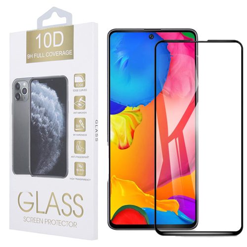 Samsung Galaxy A21s üvegfólia, tempered glass, előlapi, 10D, edzett, hajlított, fekete kerettel