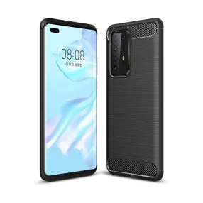   Huawei P40 Pro szilikon tok, hátlaptok, telefon tok, karbon mintás, fekete, Simple Carbon