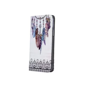   Huawei Y5P könyvtok, fliptok, telefon tok, mágneszáras, bankkártyatartós, toll mintás, fehér, Boho 2