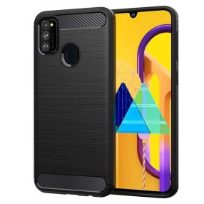   Samsung Galaxy M21 szilikon tok, hátlaptok, telefon tok, karbon mintás, fekete, Simple Carbon