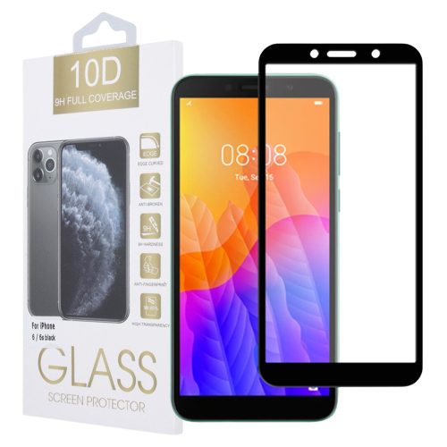 Huawei Y5P üvegfólia, tempered glass, előlapi, 10D, edzett, hajlított, fekete kerettel