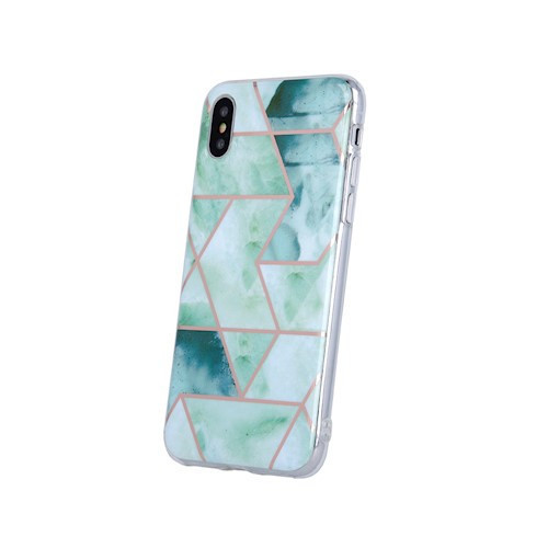 iPhone 11 Pro Max hátlaptok, telefon tok, kemény, mozaik mintás, zöld, Geometric Marmur