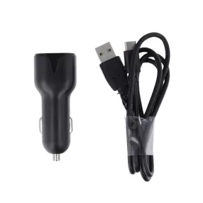   Szivartöltő fej, autós töltő, 2 USB port + Type-C adatkábel, töltőkábel, 2,4A 1m, fekete, Maxlife MXCC-01