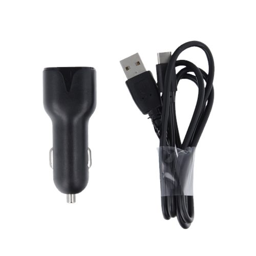 Szivartöltő fej, autós töltő, 2 USB port + Type-C adatkábel, töltőkábel, 2,4A 1m, fekete, Maxlife MXCC-01