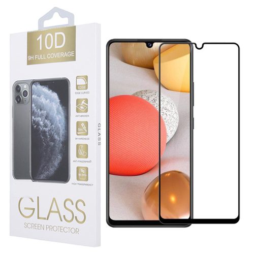 Samsung Galaxy A42 5G üvegfólia, tempered glass, előlapi, 10D, edzett, hajlított, fekete kerettel