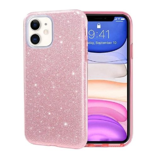 iPhone 12 Mini szilikon tok, hátlaptok, telefon tok, csillámos, rózsaszín, Glitter