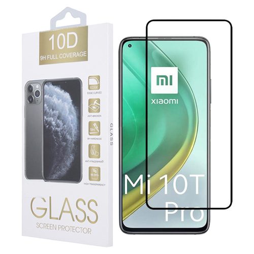 Xiaomi Mi 10T 5G / Mi 10T Pro 5G üvegfólia, tempered glass, előlapi, 10D, edzett, hajlított, fekete kerettel