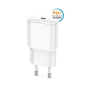   Hálózati töltőfej, adapter, USB-C (Type-C) port, gyorstöltő, PD QC 20W, fehér, Forever TC-01