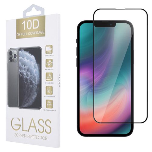 iPhone 13 Pro Max / 14 Plus üvegfólia, tempered glass, előlapi, 10D, edzett, hajlított, fekete kerettel