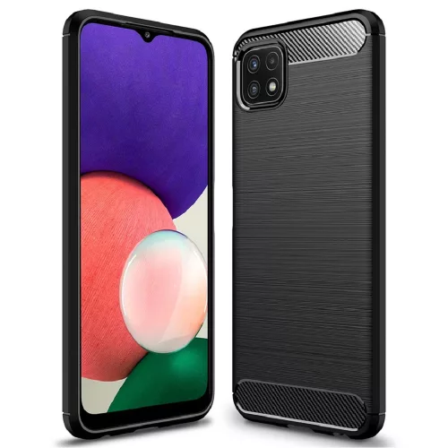 Samsung Galaxy A22 5G szilikon tok, hátlaptok, telefon tok, karbon mintás, fekete, Simple Carbon
