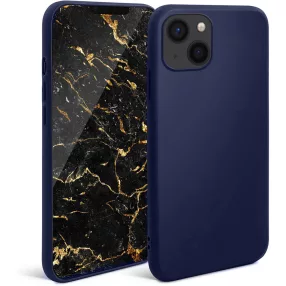   iPhone 13 szilikon tok, hátlaptok, telefon tok, velúr belsővel, matt, sötétkék, Silicon