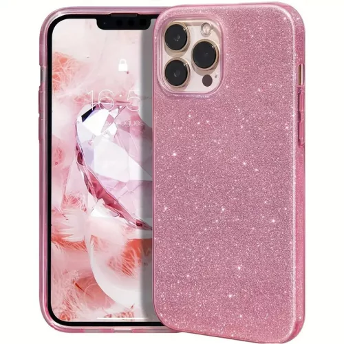 iPhone 13 Pro szilikon tok, hátlaptok, telefon tok, csillámos, pink, Glitter