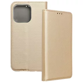   iPhone 13 Pro Max könyvtok, fliptok, telefon tok, szilikon keretes, mágneszáras, arany