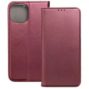   iPhone 13 Mini könyvtok, fliptok, telefon tok, mágneszáras, bankkártyatartós, bordó, Smart Magnetic