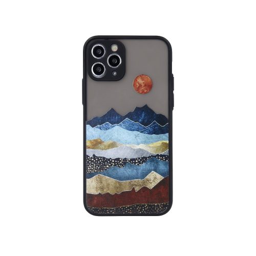 iPhone 6 / 6S hátlaptok, telefon tok, kemény, átlátszó, mintás, fekete szilikon kerettel, Ultra Trendy Landscape 1