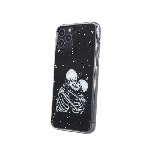iPhone XR hátlaptok, telefon tok, kemény, fekete, csontváz mintás, Romantic Skeletons 1