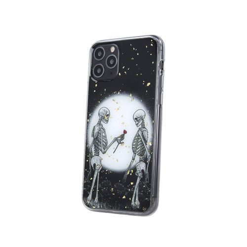 iPhone 13 Mini hátlaptok, telefon tok, kemény, fekete, csontváz mintás, Romantic Skeletons 2