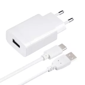   Hálózati töltőfej, adapter + Type-C adatkábel, töltőkábel, gyorstöltő, 1.2m 2.4A 18W, QC3.0, fehér, Forcell