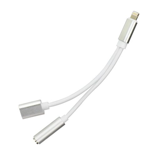 Adapter, átalakító, elosztó, iPhone 8pin, lightning, USB-C (Type-C) -> iPhone 8pin, ezüst