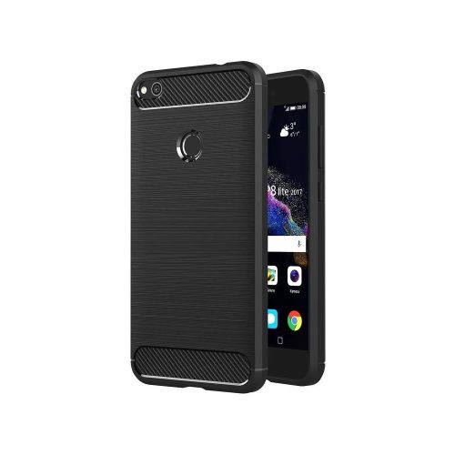 Huawei P8 Lite 2017 P9 Lite 2017 szilikon tok, hátlaptok, telefon tok, karbon mintás, fekete, Carbon Case