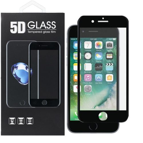 iPhone 6 / 6S üvegfólia, tempered glass, előlapi, 5D, edzett, hajlított, fekete kerettel