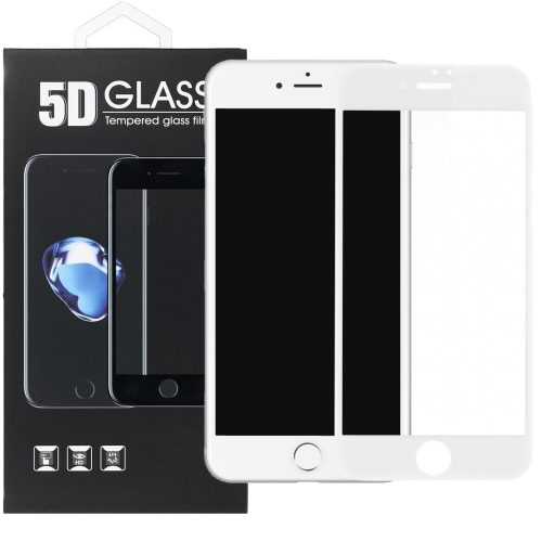 iPhone 7 / 8 / SE 2020 / SE 2022 üvegfólia, tempered glass, előlapi, 5D, edzett, hajlított, fehér kerettel