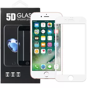  iPhone 7 Plus / 8 Plus üvegfólia, tempered glass, előlapi, 5D, edzett, hajlított, fehér kerettel