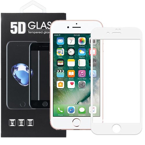 iPhone 7 Plus / 8 Plus üvegfólia, tempered glass, előlapi, 5D, edzett, hajlított, fehér kerettel