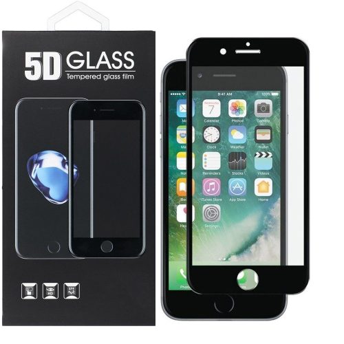 iPhone 6 Plus / 6S Plus üvegfólia, tempered glass, előlapi, 5D, edzett, hajlított, fekete kerettel