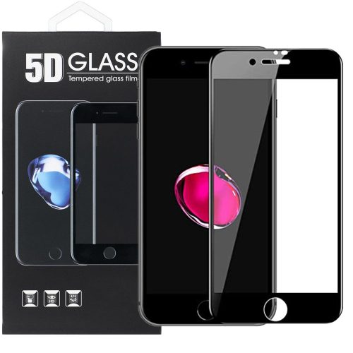 iPhone 7 Plus / 8 Plus üvegfólia, tempered glass, előlapi, 5D, edzett, hajlított, fekete kerettel