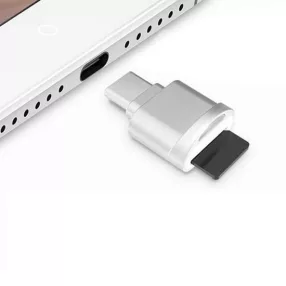   Adapter, kártyaolvasó, Micro SD -> Type-C, memóriakártya olvasó, ezüst