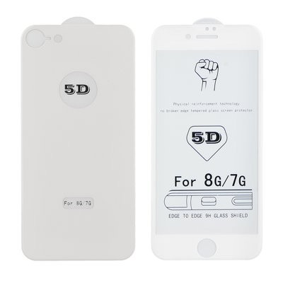 iPhone 8 / SE 2020 üvegfólia, tempered glass, előlapi +hátlapi, 5D, edzett, hajlított, fehér 