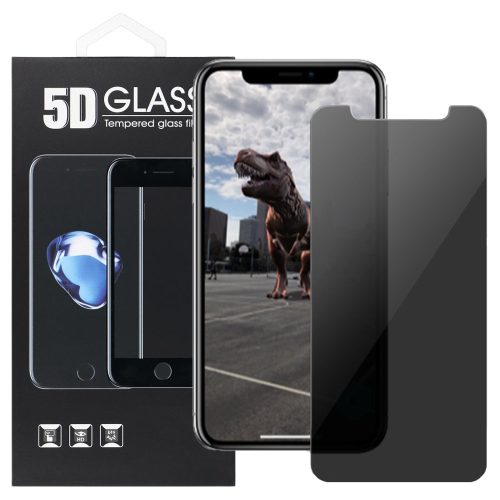 iPhone 11 Pro / X / XS üvegfólia, tempered glass, előlapi, 5D, edzett, hajlított, betekintés védelemmel, fekete kerettel