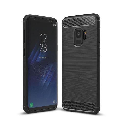 Samsung Galaxy S9 szilikon tok, hátlaptok, telefon tok, karbon mintás, fekete, Carbon Case