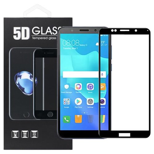 Huawei Y5 2018 / Honor 7S üvegfólia, tempered glass, előlapi, 5D, edzett, hajlított, fehér kerettel