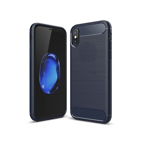 iPhone XS Max szilikon tok, hátlaptok, telefon tok, karbon mintás, kék, Carbon case