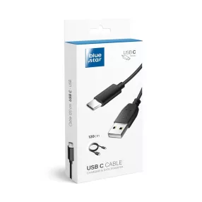   USB-C (Type-C) adatkábel, töltőkábel, USB-USB-C, fekete, 2A 1.2m, BlueStar