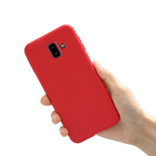 Samsung Galaxy J6 Plus szilikon tok, hátlaptok, telefon tok, beépített fémlappal, piros