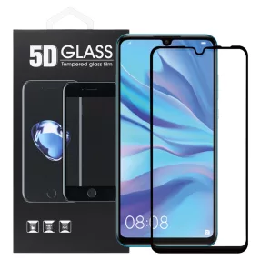   Huawei P Smart 2019 üvegfólia, tempered glass, előlapi, 5D, edzett, hajlított, fekete kerettel