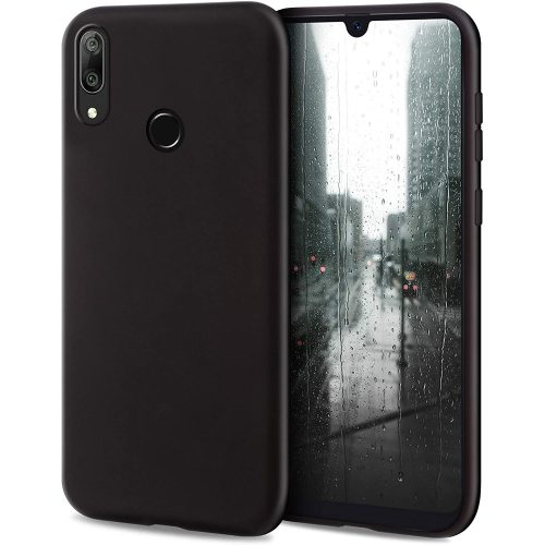 Huawei Y7 2019 szilikon tok, hátlaptok, telefon tok, beépített fémlappal, fekete