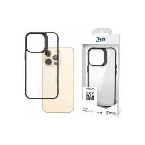iPhone 13 Pro ütésálló hátlap tok, TPU, átlátszó, fekete keretes, 3MK Satin Armor Case+