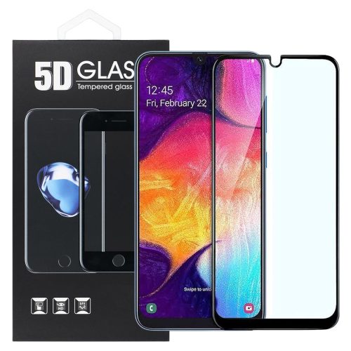 Samsung Galaxy A20 / A30 / A50 üvegfólia, tempered glass, előlapi, 5D, edzett, hajlított, fekete kerettel