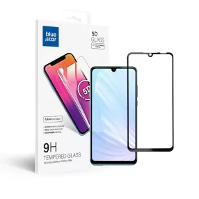   Huawei P30 Lite üvegfólia, tempered glass, előlapi, 5D, edzett, hajlított, fekete kerettel, BlueStar