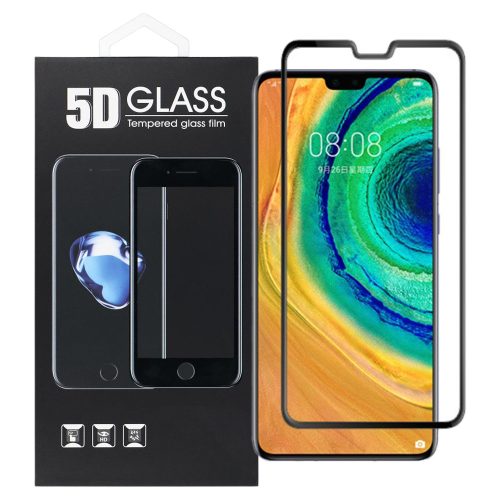 Huawei Mate 30 üvegfólia, tempered glass, előlapi, 5D, edzett, hajlított, fekete kerettel