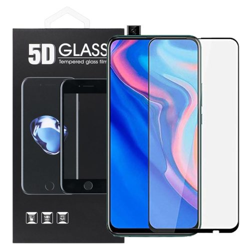 Huawei P Smart Pro / P Smart Z / Honor 9X üvegfólia, tempered glass, előlapi, 5D, edzett, hajlított, fekete kerettel